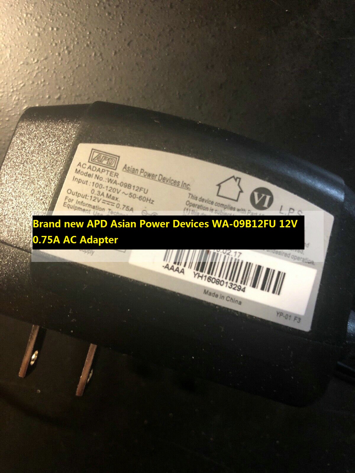 Brand new 12V 0.75A AC Adapter APD Asian Power Devices WA-09B12FU